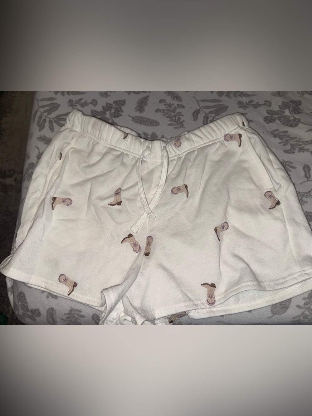 White Cozy Shorts with Cowboy Boot Print
